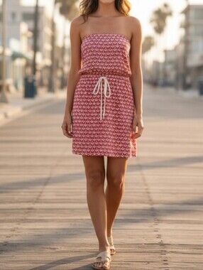 Tommy Hilfiger Red Strapless Anchor Print Summer Dress Sz.S